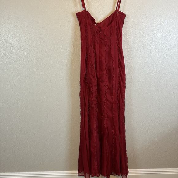NWT MESHKI Maxi Slip Dress Very High Slit Size XS Red Ruffles Cocktail Holiday - Picture 5 of 12